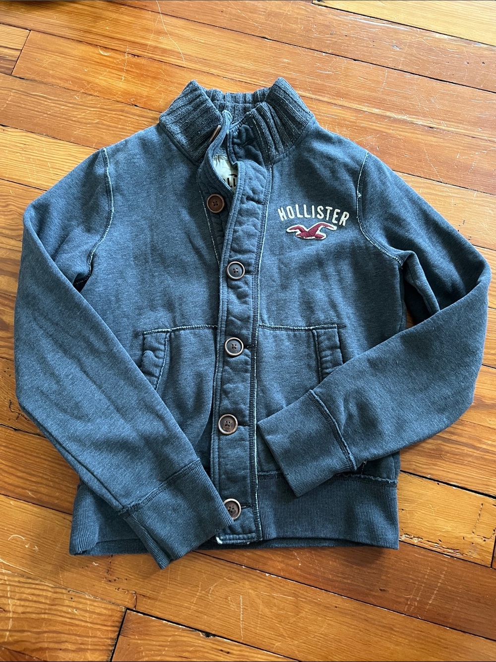 Y2K Hollister Navy Button-Up Knit Jacket